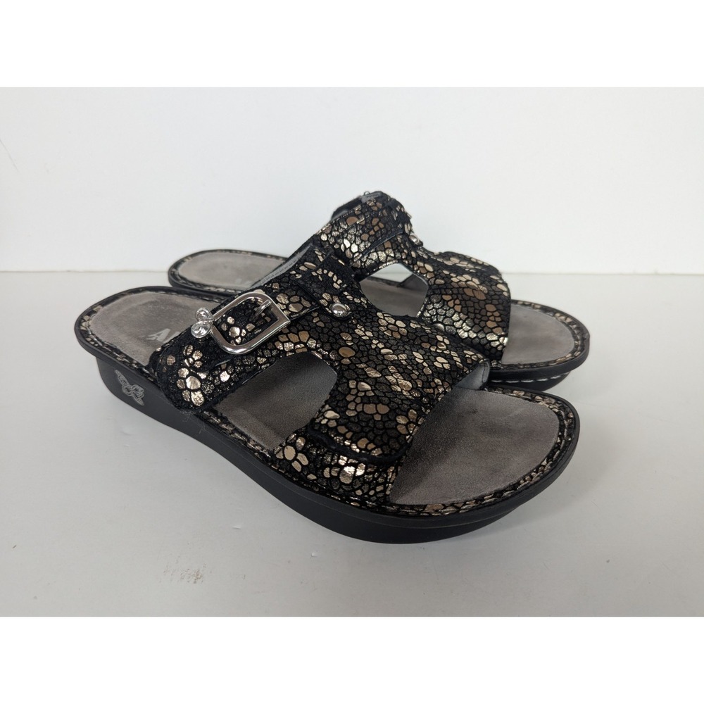 Alegria Sandals Women's Sz EUR 39 US 8.5 Peggy Buckle Black Gold Sparkle